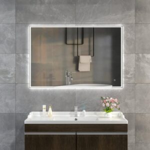 KELI 1000×800 mm taisnstūra LED spogulis ar atvirzītu priekšējo apgaismojumu (skandināvu dizains)