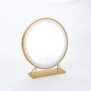 AMBER 400 mm apaļš LED kosmētikas spogulis ar priekšējo apgaismojumu un matētu zelta rāmi