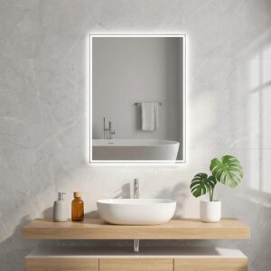 KELI 600×800 mm taisnstūra LED spogulis ar atvirzītu priekšējo apgaismojumu (skandināvu dizains)